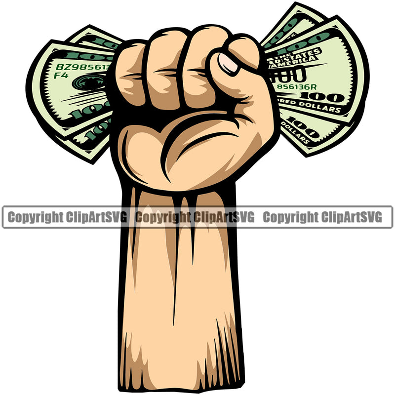 Money In Hand Holding Cash Color Design Element Black African American Cash Bundle Brick Spread 100 Dollar Bill Currency Layer Break Finance Rich Wealthy Clipart SVG