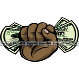 Money In Hand Holding Cash Money Stack Bundle Black African American Spread 100 Dollar Bill Currency Wealth Advertising Advertise Marketing Vector Clipart SVG