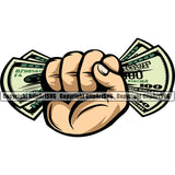 Money In Hand Holding Cash Color Design Cash Stack Spread 100 Dollar Bill Bank Finance Rich Clipart SVG