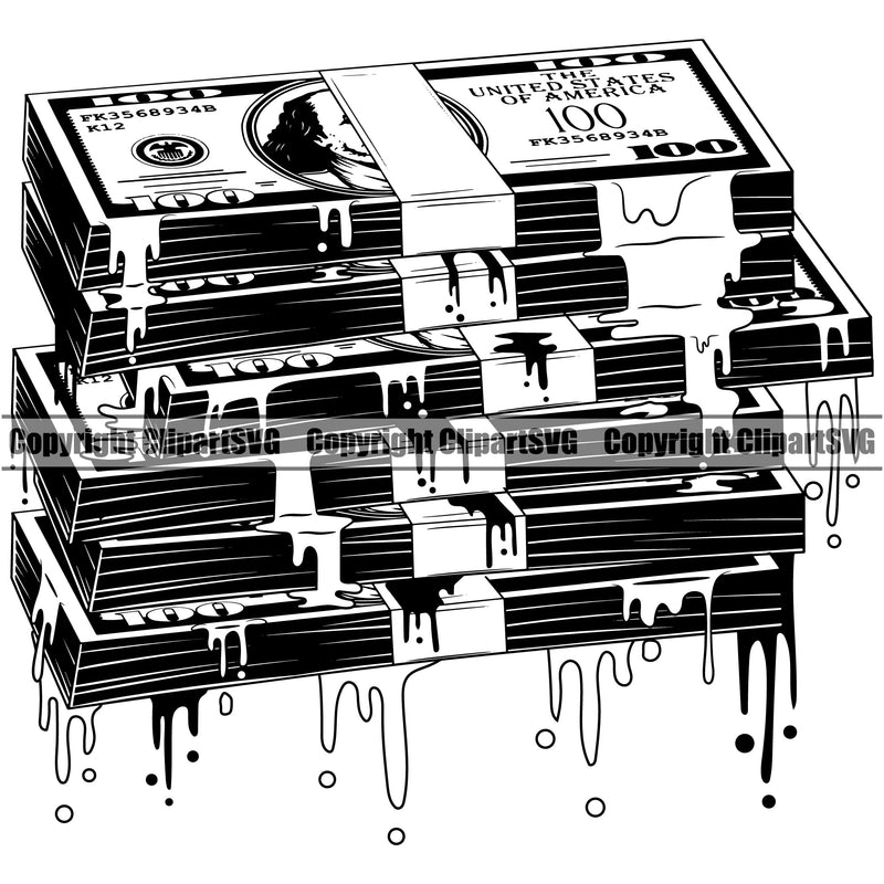 Money Cash Drip Design Rubber Band Knot Bank Finance Rich Wealthy Bundle Brick Spread 100 Dollar Bill Currency