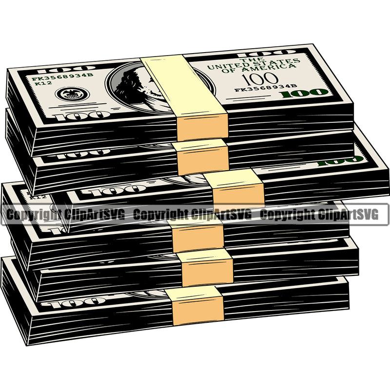 Money Cash Color Design Element Knot Brick Spread 100 Dollar Bill Currency Bundle Stack Bank Finance Rich Wealthy Vector Clipart SVG