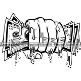 Money Holding Drip Design Money Cash Black African American Stack Spread Dollar Bill Currency Business Bank Finance Rich Clipart SVG