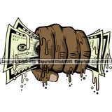 Money In Hand Holding Cash Color Drip Design Element Cash Stack Knot Roll Rubberband Bundle Brick Spread Bill Currency Vector Bank Finance Rich Wealthy Clipart SVG