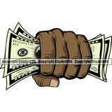 Money In Hand Holding Cash Color Design Element Black African American Stack Bundle Brick Spread Bill Currency Business Bank Finance Rich Vector Clipart SVG
