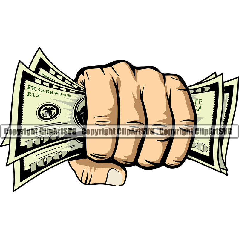 Money In Hand Holding Cash Color Design Stack White Caucasian Dollar Bill Currency Vector Business Bank Finance Rich Wealthy Clipart SVG