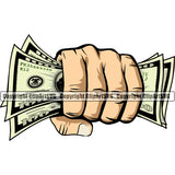 Money In Hand Holding Cash Color Design Stack White Caucasian Dollar Bill Currency Vector Business Bank Finance Rich Wealthy Clipart SVG