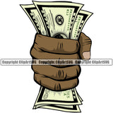 Money In Hand Holding Cash Cash 100 Dollar Bill Black African American Currency Spread Bank Finance Rich Wealthy Wealth Vector Clipart SVG