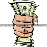 Money In Hand Holding Cash Color Design Money Cash Stack Spread 100 Dollar Bill Bank Finance Rich Wealthy Vector Clipart SVG