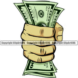 Money In Hand Holding Cash Green Color Money Cash Stack Spread 100 Dollar Bill Currency Business Bank Finance Rich Wealthy Vector Clipart SVG