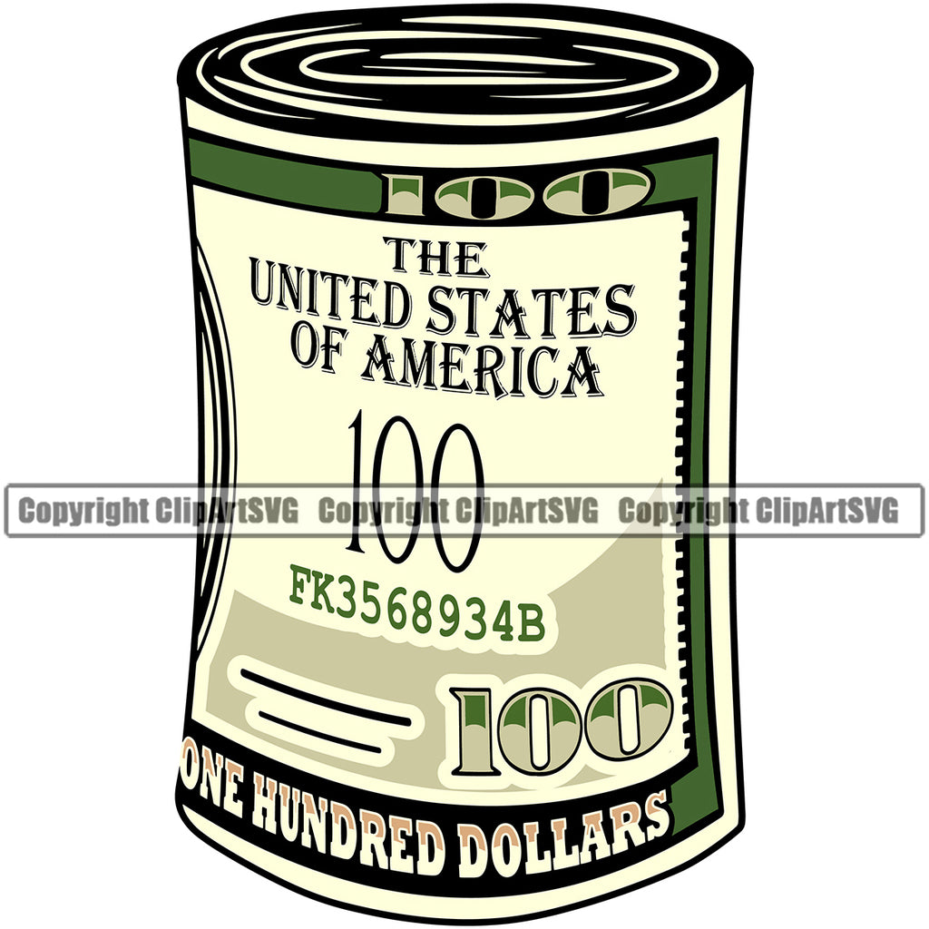 Money Cash Bundle Color Design Stack Bank Finance Rich Wealthy Knot Roll Spread 100 Dollar Bill Currency Advertise Marketing Clipart SVG