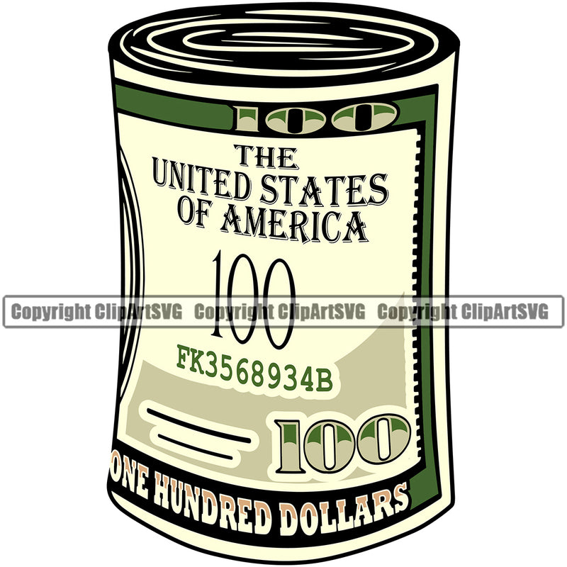 Money Cash Bundle Color Design Stack Bank Finance Rich Wealthy Knot Roll Spread 100 Dollar Bill Currency Advertise Marketing Clipart SVG