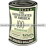 Money Cash Bundle Color Design Stack Bank Finance Rich Wealthy Knot Roll Spread 100 Dollar Bill Currency Advertise Marketing Clipart SVG