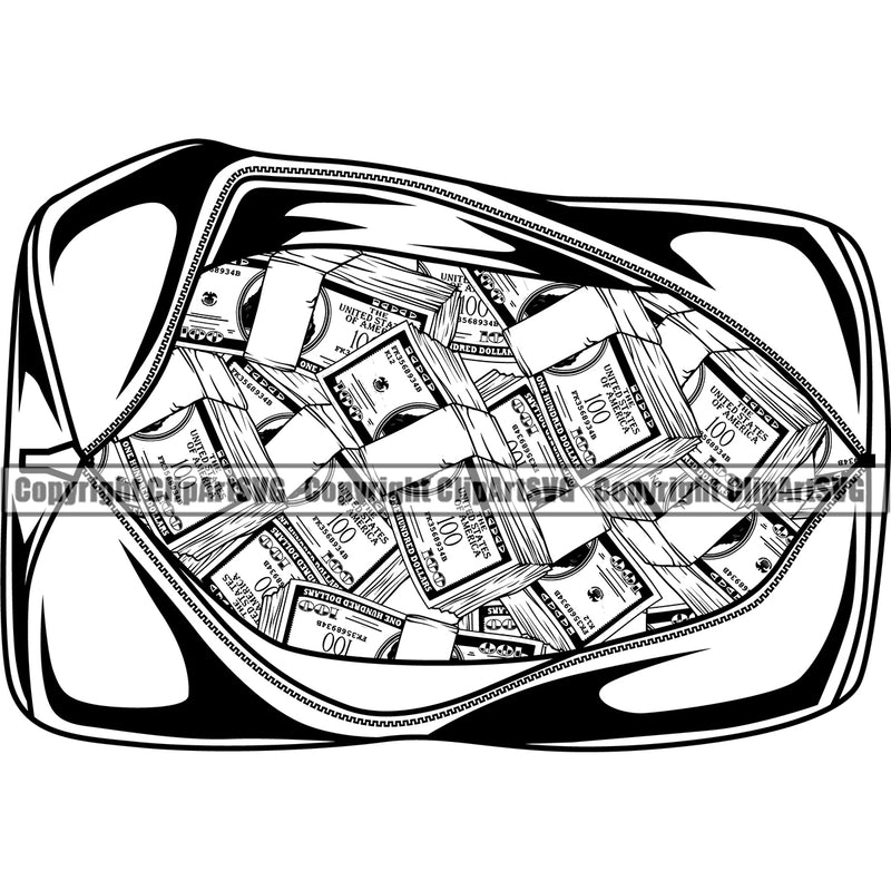 Money Bag Design Cash Sack Stack Knot Roll Bundle Spread Rich Wealthy Wealth Advertising Advertise Marketing Dollar Bill Currency Clipart SVG