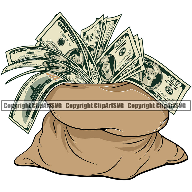 Money Bag Colorful Design Element Cash Sack Stack Bundle Brick Spread 100 Dollar Currency Business Bank Finance Rich Wealthy Wealth Advertising Advertise Marketing Clipart SVG
