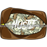 Money Bag Hustle Red Cash Sack Stack Knot Spread 100 Dollar Bill Currency Bundle Bank Finance Rich Wealthy Clipart SVG
