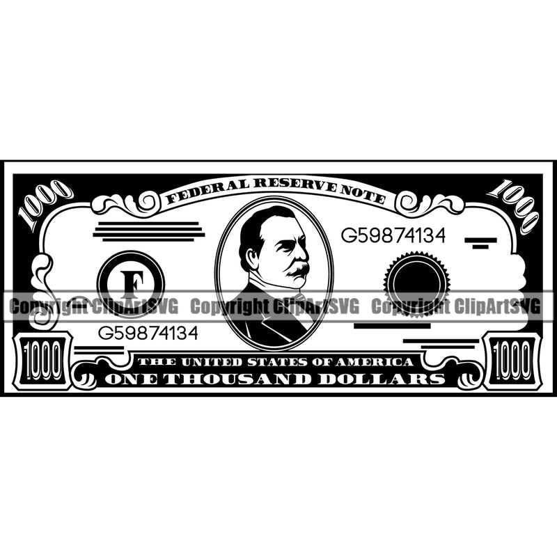 Money Cash Color Design Stack Spread 1000 Dollar Bill Front Currency Rich Wealthy Wealth Advertising Advertise Marketing Vector Clipart SVG