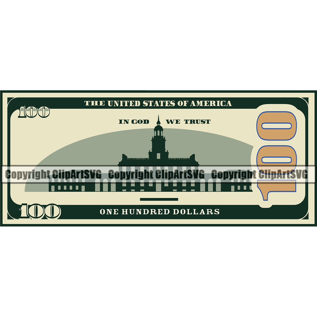100 Dollar Bill Color Design Money Cash Stack Spread Currency Business Bank Finance Rich Wealthy Wealth Advertising Advertise Vector Clipart SVG
