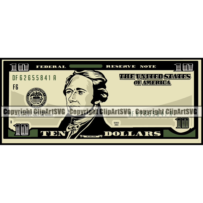 Money Color Design Cash Stack Spread 10 Dollar Bill Currency Bank Finance Rich Wealthy Wealth Advertising Vector Clipart SVG
