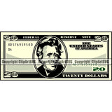 Bank Finance Money Cash Design Color 20 Dollar Bill Currency Advertising Advertise Marketing Vector Clipart SVG