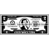 2 Bill Front Dollar Money Cash Spread Currency Bank Finance Rich Wealthy Wealth Advertising Advertise Vector Clipart SVG