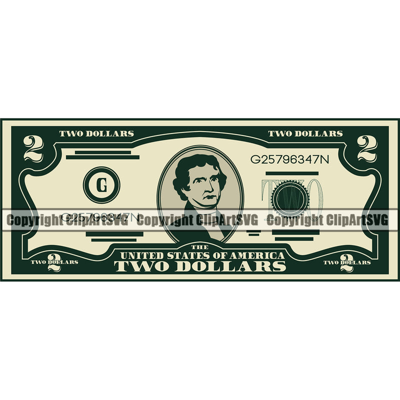 2 Bill Front Money Cash Dollar Stack Spread Bank Finance Rich Wealthy Wealth Advertise Vector Advertising Clipart SVG