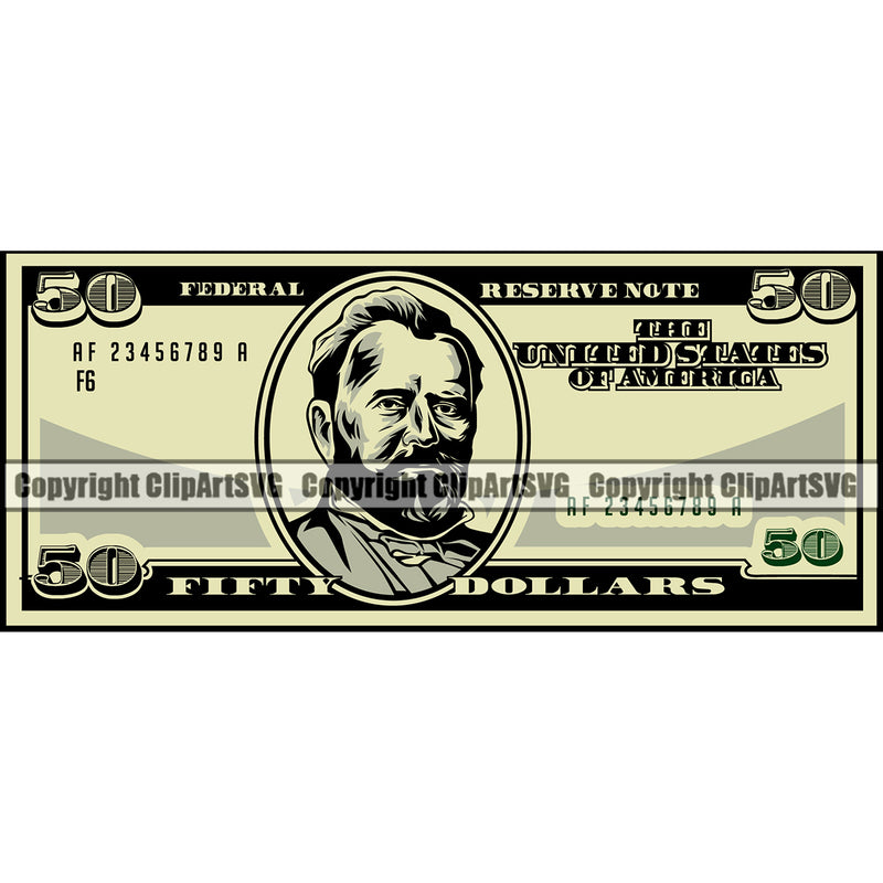 Money Cash Design Element Color Stack Spread 50 Dollar Bill Currency Bank Finance Rich Wealthy Wealth Advertising Advertise Vector Clipart SVG
