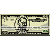 Money Cash Design Element Color Stack Spread 50 Dollar Bill Currency Bank Finance Rich Wealthy Wealth Advertising Advertise Vector Clipart SVG
