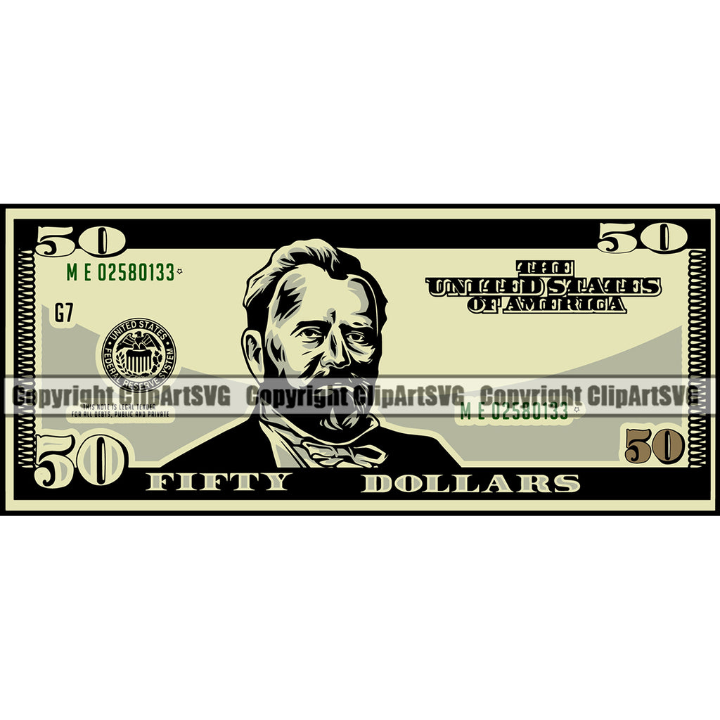 USD Money Cash Design Element Color Stack Spread 50 Dollar Bill Currency Rich Wealthy Wealth Advertising Advertise Vector Clipart SVG