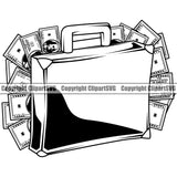 Money Briefcase Design Cash Knot Bundle Stack Bag 100 Dollar Bill Currency Finance Rich Wealthy Clipart SVG