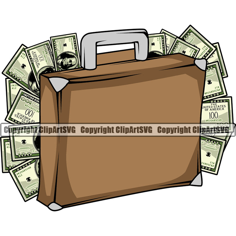 Money Briefcase Cash Sack Stack Knot Spread 100 Dollar Bill Currency Wealthy Wealth Advertising Advertise Clipart SVG