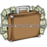 Money Briefcase Cash Sack Stack Knot Spread 100 Dollar Bill Currency Wealthy Wealth Advertising Advertise Clipart SVG