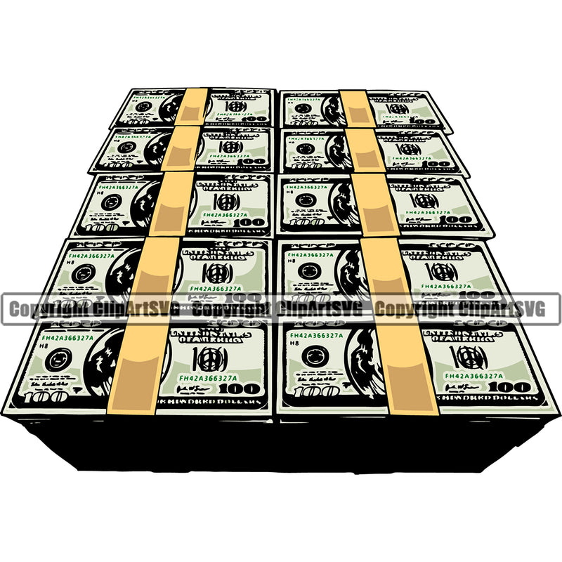 Money Cash Color Design Element Stack Knot Bundle Brick 100 Dollar Bill Currency Spread Bank Finance Rich Wealthy Vector Clipart SVG