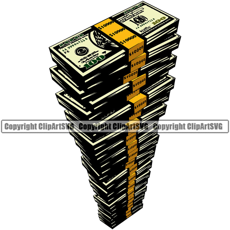 Money Cash Color Design Element Knot Bundle Brick Spread 100 Dollar Bill Currency Bank Rich Wealthy Finance Vector Clipart SVG