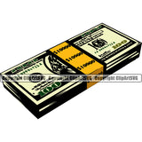 Money Cash Color Design Stack Knot Roll Bundle 100 Dollar Bill Bank Finance Rich Wealthy Wealth Currency Spread Clipart SVG