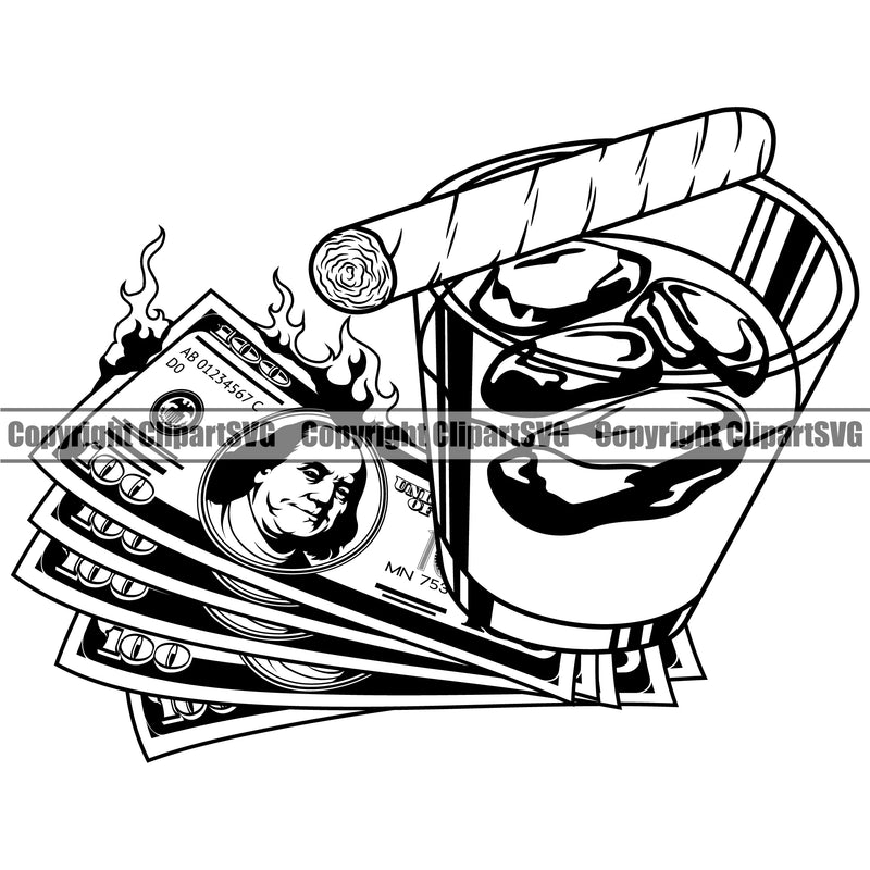 Money Smoke Cigar Design Blunt Marijuana Pot Joint Smoking Cash Stack Knot   Roll Rubberband Bundle Brick Spread Business Bank Finance Rich Wealthy Wealth Clipart SVG