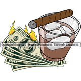 Money Smoke Cigar Drink Color Design Blunt Marijuana Pot Joint Smoking Cash Stack Knot   Roll Rubberband Bundle Brick Spread Rich Wealthy Wealth Advertising Advertise Clipart SVG