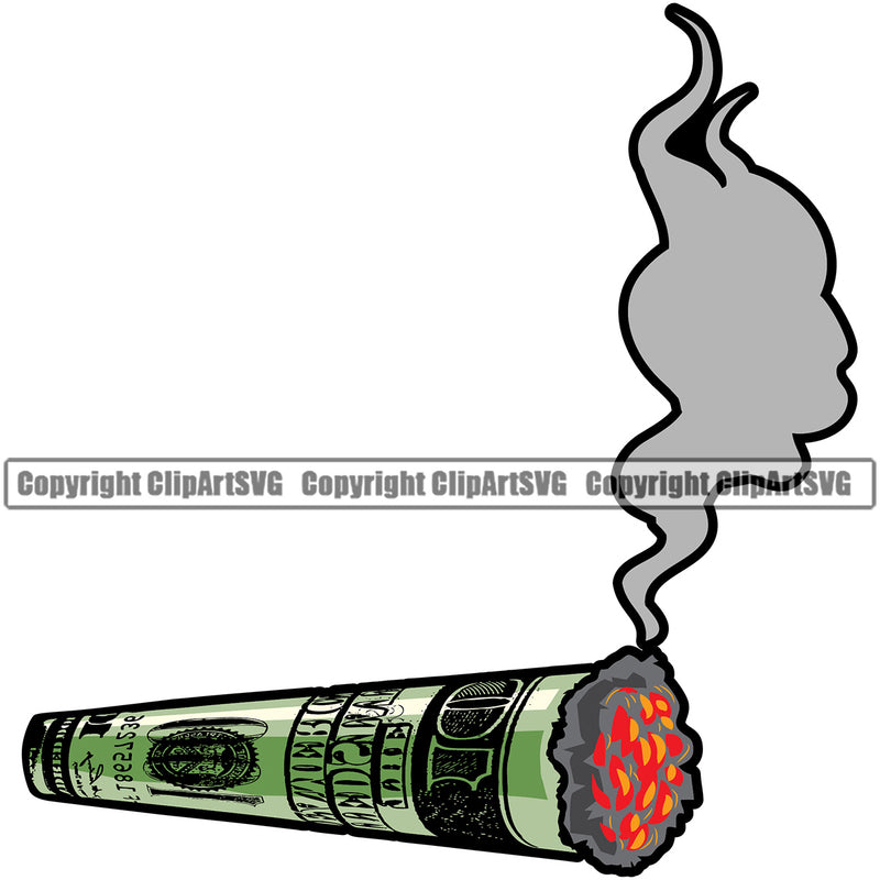 Money Smoke Cigar Color Design Element Blunt Marijuana Pot Joint Cash Stack Knot   Roll Rubberband Brick Business Bank Finance Rich Wealthy Spread 100 Dollar Bill Smoking Bundle Vector Clipart SVG