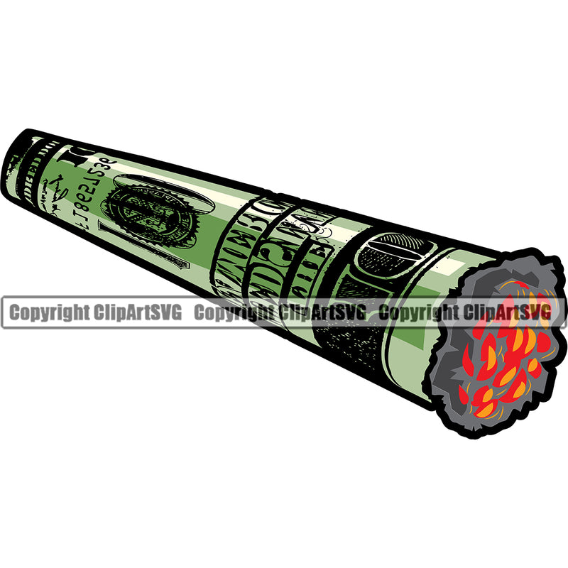 Money Smoke Cigar Color Design Element Blunt Cash Stack Knot Roll Rubberband Bundle Brick Spread Marijuana Pot Joint Smoking Business Bank Finance Rich Wealthy Wealth Vector Clipart SVG