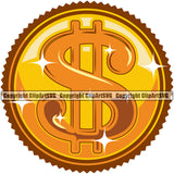 Money Coin Dollar Sign Color Gold Dollar Bill Currency Money Cash Stack Knot Roll Rubberband Bundle Brick Spread Vector Clipart SVG