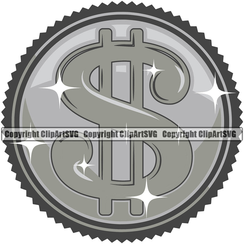 Money Coin Dollar Sign Color Silver Money Cash Stack Knot Roll Rubberband Bundle Brick Spread Business Bank Finance Rich Wealthy Wealth Advertising Vector Currency Clipart SVG