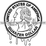 Drip Money Coin Quarter Design Element Money Cash Stack Knot Roll Rubberband Bundle Brick Spread Finance Rich Wealthy Wealth Advertising Advertise Vector Currency Clipart SVG