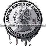 Drip Money Coin Quarter Design Element Vector Bill Currency Money Cash Stack Knot Roll Bundle Brick Spread Rubberband Business Bank Finance Rich Wealthy Wealth Advertising Vector Clipart SVG