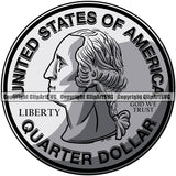 Money Coin Quarter Color Design Element Vector Money Cash Stack Knot Roll Rubberband Bundle Bill Currency Brick Spread Vector Bank Finance Rich Wealthy Wealth Advertising Clipart SVG