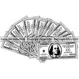 Money Cash Stack Roll Fan Spread 100 Dollar Bill Currency Business Bank Finance Rich Wealthy Advertise Marketing Clipart SVG