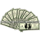Money Fan Cash Stack Fan Roll Bundle Spread 100 Dollar Bill Currency Bank Finance Rich Wealthy Vector Clipart SVG
