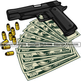 Money With An Gun Color Design Element Money Cash Stack Knot Roll Rubberband Bundle Brick Spread 100 Dollar Bill Currency Wealthy Wealth Advertising Bank Finance Rich Clipart SVG