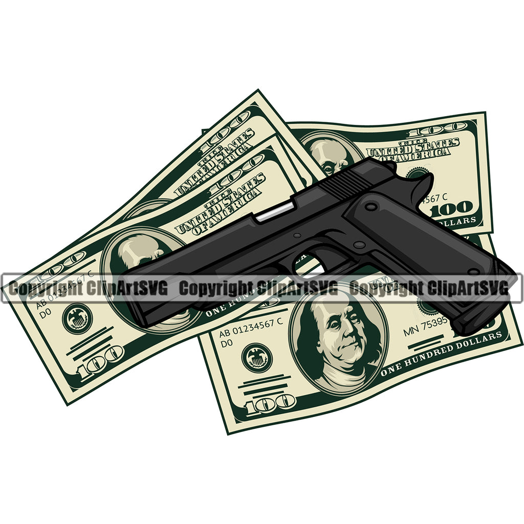 Money Gun Sticker Money With An Gun Color Design Element Money Cash Stack Knot Roll ...