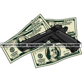 Money With An Gun Color Design Element Money Cash Stack Knot Roll Rubberband Rich Wealthy Wealth Advertising Advertise Marketing Bundle Brick Spread 100 Dollar Bill Currency Clipart SVG