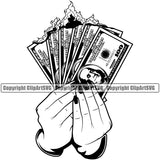 Money In Woman Hand Holding Cash Burn White Caucasian Spread Female Girl Lady100 Dollar Bill Currency Design Bank Finance Rich Wealthy Wealth Clipart SVG