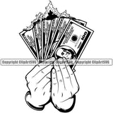 Money In Hand Burn Cash Spread Bank White Caucasian Finance Rich Wealthy Vector100 Dollar Bill Currency Clipart SVG
